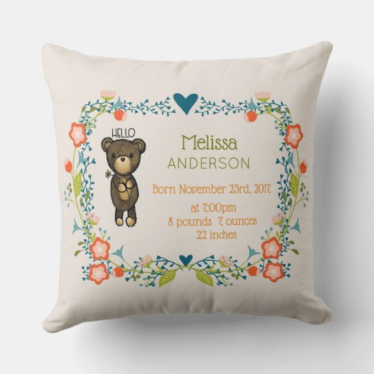 Kute Beer, gele bloem en baarmoeder Kussen (Achterkant)