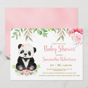 Kute Beer Waterverf Blush Pink Floral Baby shower Kaart