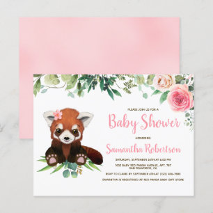 Kute Beer Waterverf Blush Pink Floral Baby shower Uitnodiging Briefkaart