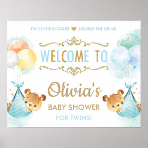 Kute Beren Twins Baby Boys Shoys Welkomstbord Poster