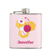 Kute bij met roze Valentijn harten Heupfles (Voorkant)