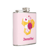 Kute bij met roze Valentijn harten Heupfles (Rechts)