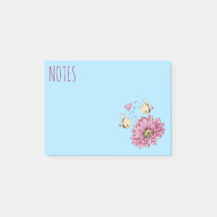 Kute bijen bloemen na het aanwijzen post-it® notes