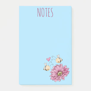 Kute bijen bloemen na het aanwijzen post-it® notes