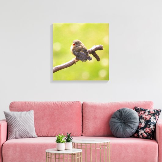 Kute bird zingt gelukkig in een zomerdag canvas afdruk (Insitu (Woonkamer))