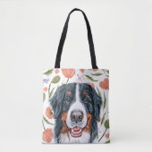 Kute Birmese berg Dog Poppy Flower Pattern Draagtas (Voorkant)