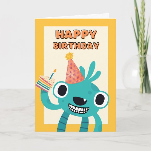 Kute Birthday for Child Smiling Creater with Cake Kaart (Voorkant)