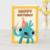Kute Birthday for Child Smiling Creater with Cake Kaart (Gele Bloem)