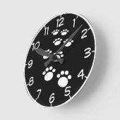 Kute Black en White Cartoon Pet Paw Trail Ronde Klok (Hoek)