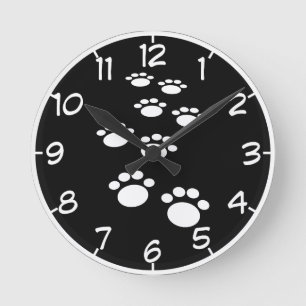 Kute Black en White Cartoon Pet Paw Trail Ronde Klok