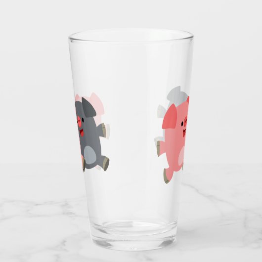 Kute Black en White Cartoon Pigs Glas (Rechts)