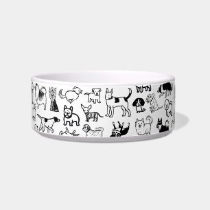 Kute Black en White Dog Drawings Pet Voerbakje