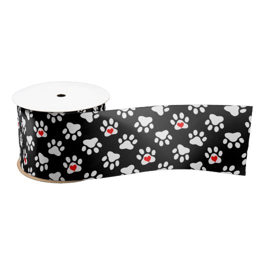 Kute Black en White Dog Paws met hartspatroon Lint (Spoel)