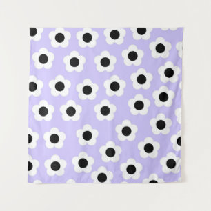 Kute Black en White Flower met blauwe achtergrond Wandkleed