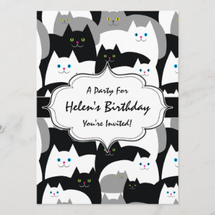 Kute Black White en Gray Cats Birthday Party Kaart