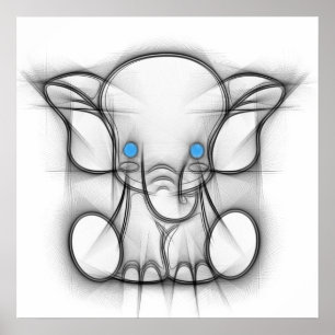 Kute blauwe ogen olifant poster