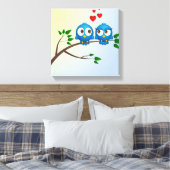 Kute blauwe vogels in de cartoon canvas afdruk (Insitu (Slaapkamer))