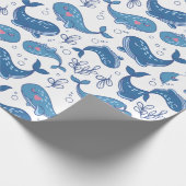 Kute blauwe walvissen cadeaupapier (Hoek)
