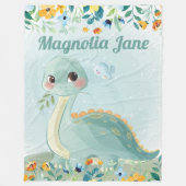 Kute Blauwgroen Dinosaur Kinder Blanket met Blush Fleece Deken (Voorkant)