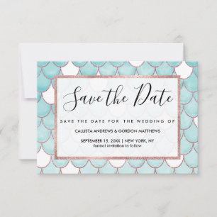 Kute Blauwgroen roze Waterverf Zeemeerminescales Save The Date
