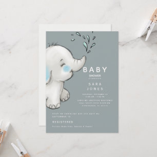 Kute Blauwgroen Waterverf Elephant Baby shower Kaart