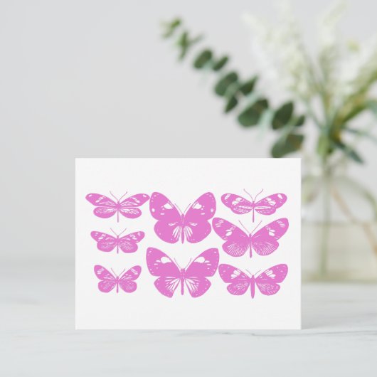 Kute Block Print Butterfly in Pink Briefkaart (Staand voorkant)