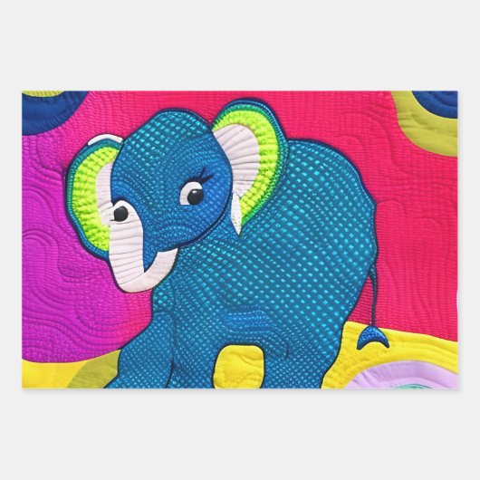 Kute Blue Baby Elephant - Quillike design Inpakpapier Vel (Voorkant)