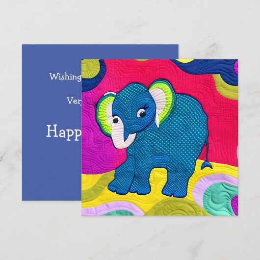 Kute Blue Baby Elephant - Quillike design Kaart (Voorkant / Achterkant)