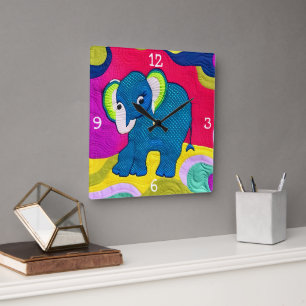 Kute Blue Baby Elephant - Quillike design Vierkante Klok