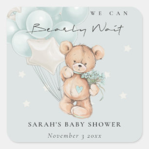 Kute Blue Barly Wait Beer Balloon Baby shower Vierkante Sticker