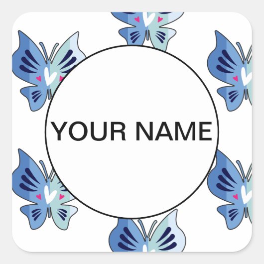 Kute Blue Butterflies Vierkante Sticker (Voorkant)