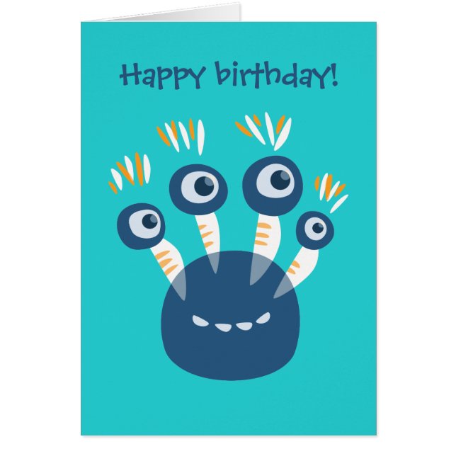 Kute Blue Cartoon Monster met vier ogen Kinder (Voorkant)