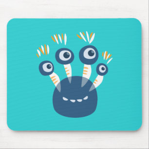 Kute Blue Cartoon Monster met vier ogen Kinder Muismat