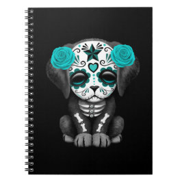 Kute Blue Day of the Dead Puppy Dog Black Notitieboek