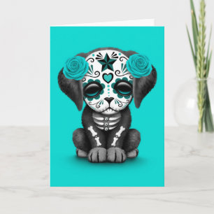 Kute Blue Day of the Dead Puppy Dog Kaart