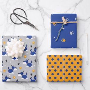Kute Blue Dog Paws Wrapping Paper Set van 3
