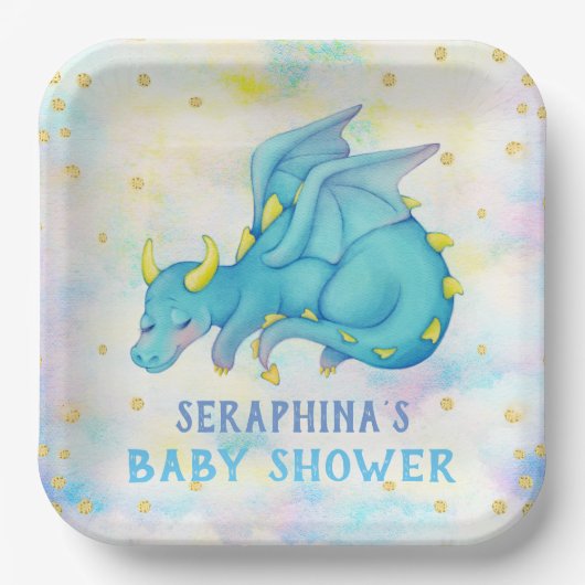 Kute Blue Dragon Boys Baby shower Paper Bord (Voorkant)