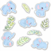 Kute Blue Elephants & Fresh Green Botanicals Sticker (Voorkant)
