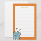 Kute Blue Hand Drawn Robot (gelaagd) Briefpapier (Voorkant / Achterkant)