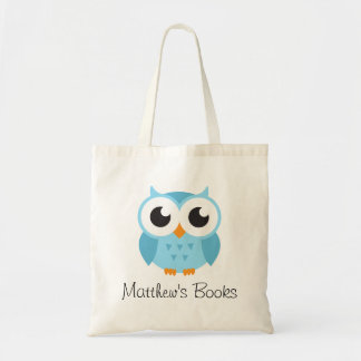 Kute blue owl gepersonaliseerd bibliotheekboek tote bag