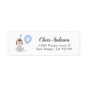 Kute Blue Puppy Dog Party Return Address Etiket