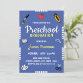 Kute Blue School Supply Kindergarten Afstuderen Kaart (Staand voorkant)