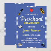 Kute Blue School Supply Kindergarten Afstuderen Kaart (Voorkant / Achterkant)