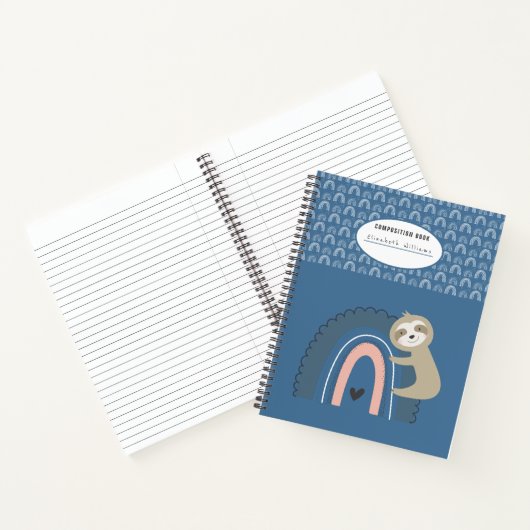 Kute Blue Sloth and Rainbows Composition Book Notitieboek (Binnen)