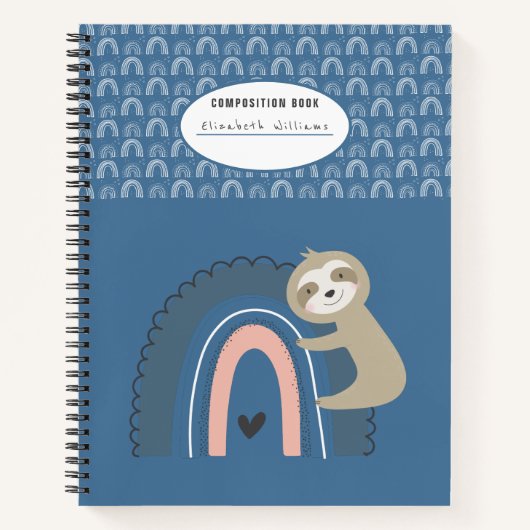 Kute Blue Sloth and Rainbows Composition Book Notitieboek (Voorkant)