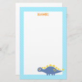 Kute Blue Stegosaurus Dinosaur voor kinderen Briefpapier (Voorkant / Achterkant)