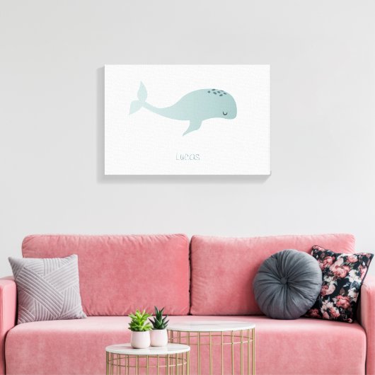 Kute Blue Whale met persoonlijke naam Little Kind Canvas Afdruk (Insitu (Woonkamer))