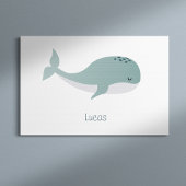 Kute Blue Whale met persoonlijke naam Little Kind Canvas Afdruk