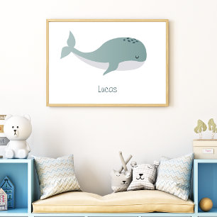 Kute Blue Whale met persoonlijke naam Little Kind Poster