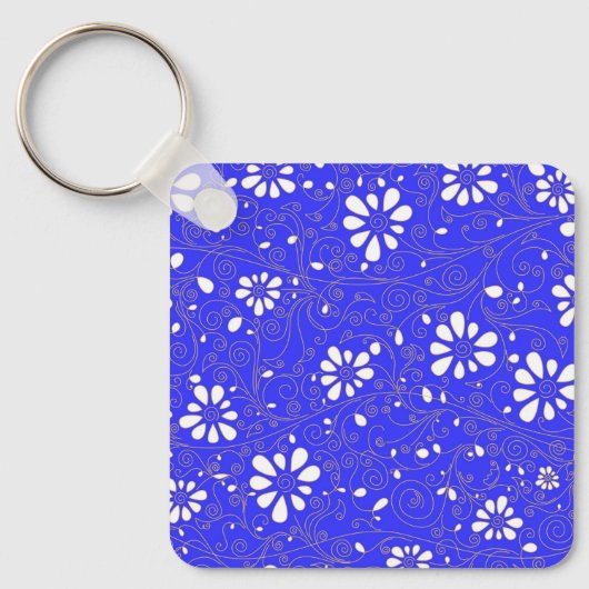 Kute blue white klassic bloespiegels sleutelhanger (Voorkant)